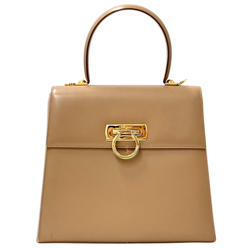 Salvatore Ferragamo Ferragamo women's handbag, Gancini design, leather, beige.